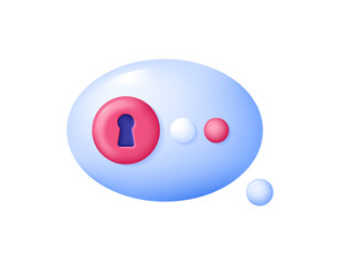 Message privacy security concept. Encrypted chat. Communication security and encryption technology. Chat bubble illustration with keyhole. Symbol. 3D style design. White background