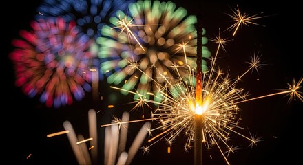 Celebration Sparklers and Fireworks Display Night