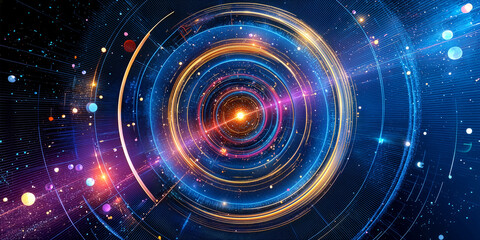 Obraz premium Celestial Rings Of Light Form A Futuristic Portal In Deep Space Night Sky