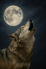 Realistic Wolf Howling at Full Moon Under Night Sky &ndash; Symbol of Strength, Wilderness, and Freedom