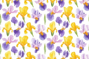 Violet and Yellow Iris Watercolor Pattern