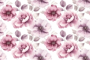 Blooming Watercolor Flowers Seamless Pattern