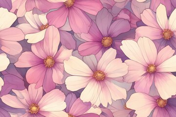 A Beautiful Floral Pattern Featuring Delicate Pink and Purple Flowers in Bloom Captivating Nature's Splendor