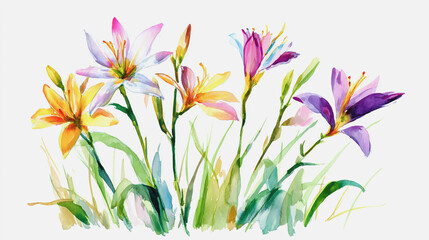 Elegant wedding invitation card white background . Minimal hand painted watercolor Lilly flowers texture template background. Design for wedding, vip cover, poster, rsvp modern card.Valentine's Day