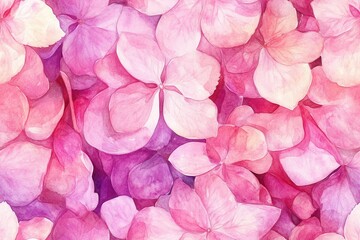 A Beautiful Watercolor Illustration of Delicate Pink Hydrangea Petals Blending Harmoniously