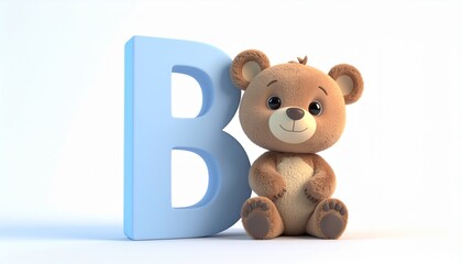 Obraz premium 3D Bear with Letter B Isolated on White
