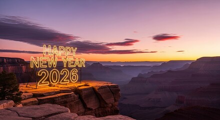 Happy New Year 2026 Illuminated Grand Canyon Vista