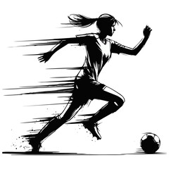 Woman Soccer Player Silhouette Running with Ball