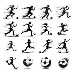 Dynamic Soccer Players and Balls Vector Set