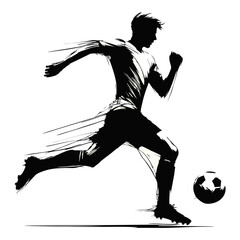 Soccer Player in Action Kicking Ball Vector Silhouette