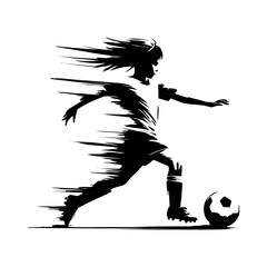 Soccer Girl Kicking Ball in Dynamic Silhouette Style