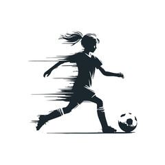 Girl Soccer Player Running with Ball Silhouette