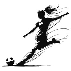 Female Soccer Player Kicking Ball Silhouette