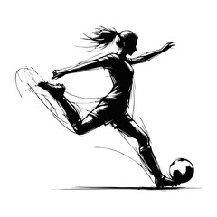 Silhouette of Woman Kicking Soccer Ball