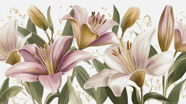 Elegant wedding invitation card white background . Minimal hand painted watercolor Lilly flowers texture template background. Design for wedding, vip cover, poster, rsvp modern card.Valentine's Day