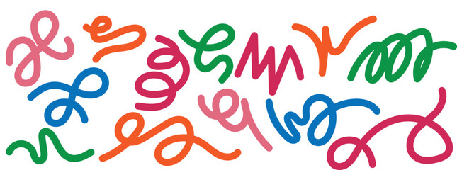 Abstract Organic Color Line Shapes. Vector Squiggle Pattern Design. Background with Fun Kid Graphics. Wave Party Color Lines Isolated on Bg.