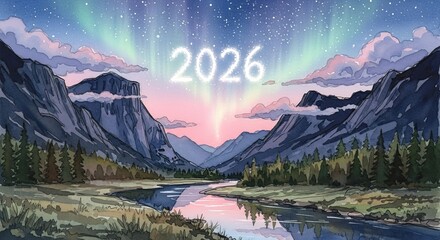 mountain landscape with lake and mountains