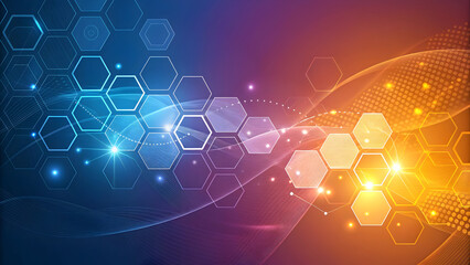 Abstract futuristic hexagonal network with glowing lights and data flow