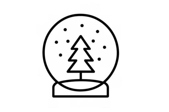 Snow globe icon featuring a minimal christmas tree inside with falling snow, ideal for winter holiday designs