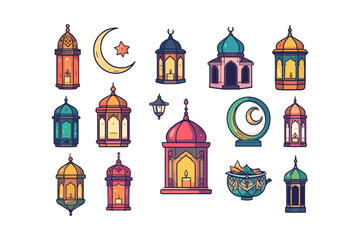 Islamic Lanterns and Ramadan Symbols Vector Set Decorative Elements for Festive Design