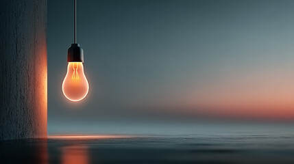 Minimalist background with a hanging lightbulb against a gradient sky