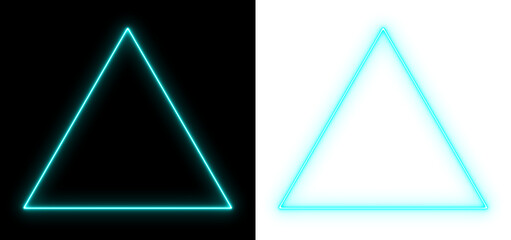 Glowing cyan neon triangle on black and transparent background, futuristic geometric light art, minimal luminous design