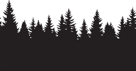 Obraz premium Black Silhouette of Pine Forest Against White Background