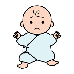 肌着を着た困っている顔の赤ちゃん