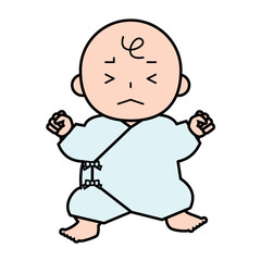 肌着を着たしかめっ面の赤ちゃん