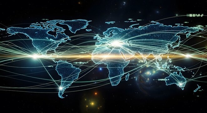 Global network connection around world and internet networking system
