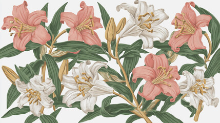 Elegant wedding invitation card white background . Minimal hand painted watercolor Lilly flowers texture template background. Design for wedding, vip cover, poster, rsvp modern card.Valentine's Day