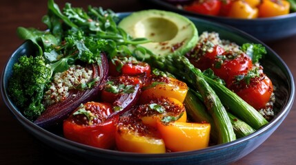 Colorful Fresh Vegetable Bowl with Quinoa, Avocado, and Leafy Greens for Healthy Eating
