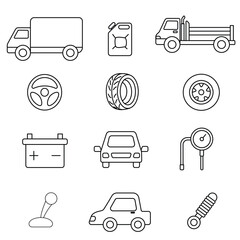A comprehensive vector icon collection depicting essential elements of the automotive industry. 