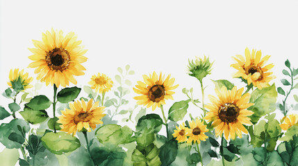 Obraz premium Elegant wedding invitation card white background . Minimal hand painted watercolor Sunflowers texture template background. Design for wedding, vip cover, poster, rsvp modern card.Valentine's Day