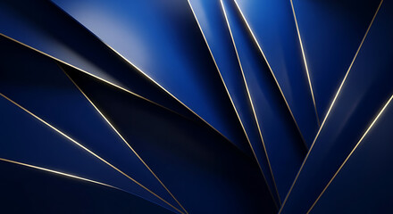 Abstract dark blue geometric background with thin golden lines and sharp edges