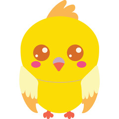 Cute Yellow Chick With Orange Beak And Red Feet A Small Cartoon Bird Character With Big Orange Eyes And Pink Cheeks Standing On A Transparent Background