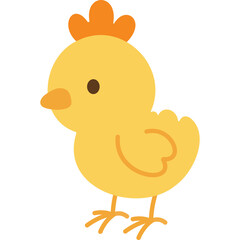Cute Yellow Chick With Orange Comb And Beak Standing On Transparent Background