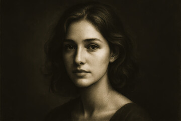 Obraz premium - Portrait of a serene woman against dark studio background