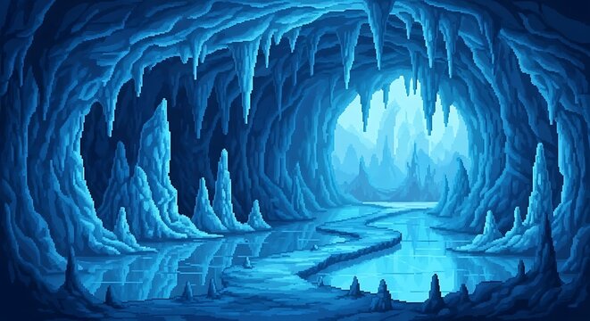 Explore the depths of a cool pixel art cave