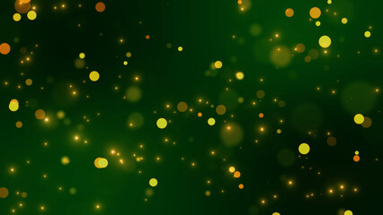 christmas and new year glitter stars and golden bokeh lights on green ,winter holiday celebration shiny and glowing gold particles social media background © Hasti