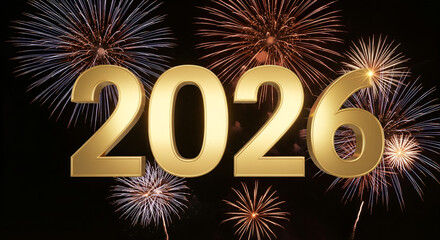 2026 Golden Numbers with Explosive New Year Fireworks Display