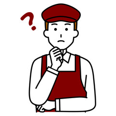 考えるカフェの男性店員