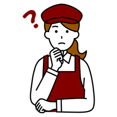 考えるカフェの女性店員