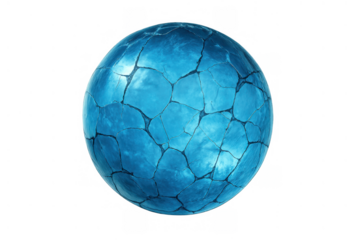 Blue cracked stone orb or fantasy planet isolated on transparent background illustrating global crisis or fragility