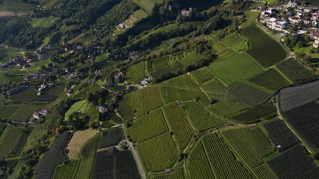 Tyrol castle, and Brunnenburg museum, Meran, Italy, Aerial drone video on summer day.