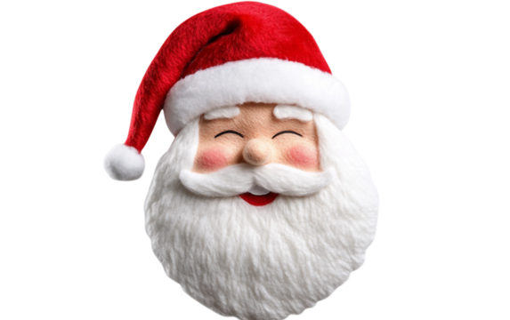Christmas felt Santa Claus face with red hat and white beard festive holiday decoration cozy seasonal winter ornament isolated on white background