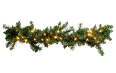 Christmas fireplace garland decorated with tiny fairy lights festive holiday decoration cozy seasonal winter accessory isolated on white background