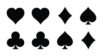Black card suits hearts diamonds clubs and spades are displayed