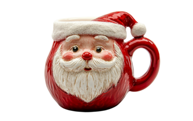 Christmas holiday mug shaped like Santa face festive winter drink cozy seasonal holiday accessory isolated on white background