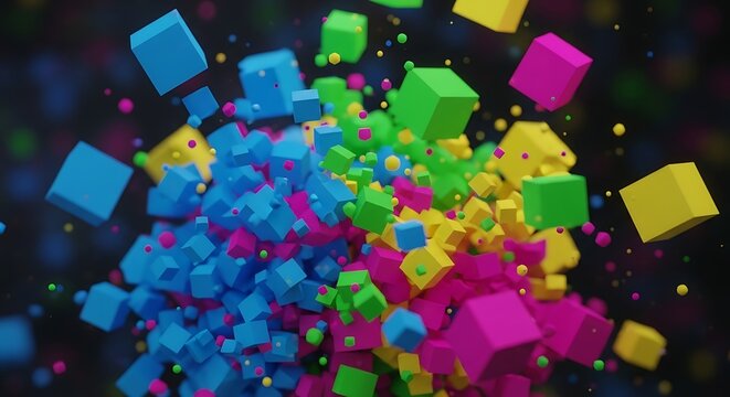 Vibrant cubes explode in a colorful abstract burst - Powered by Adobe